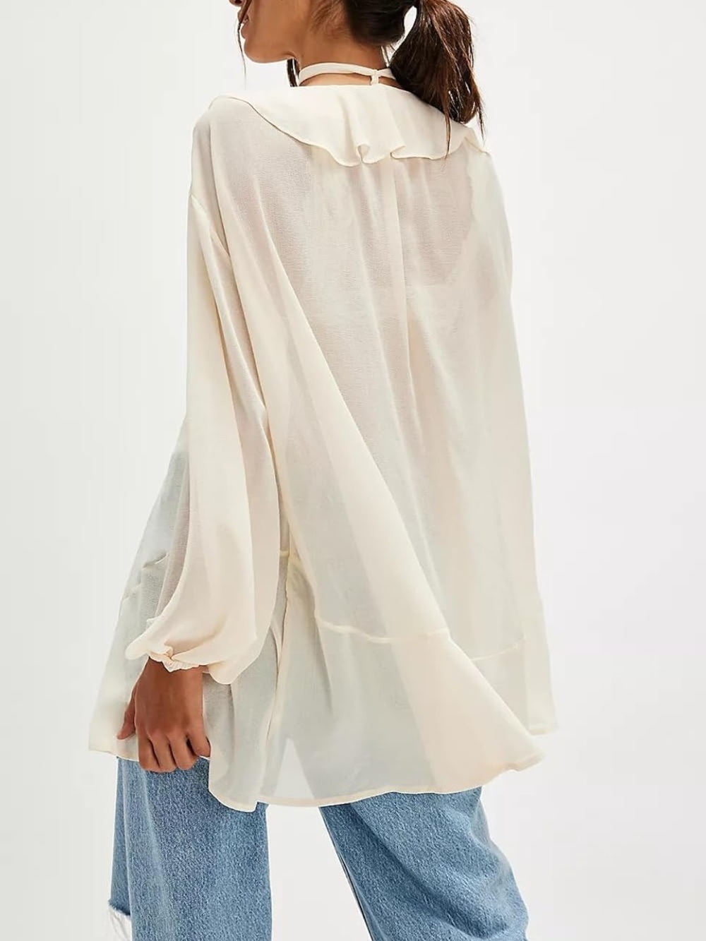 Chiffon Ruffle Tie-Neck Blouse in Cream - Picture 2 of 2